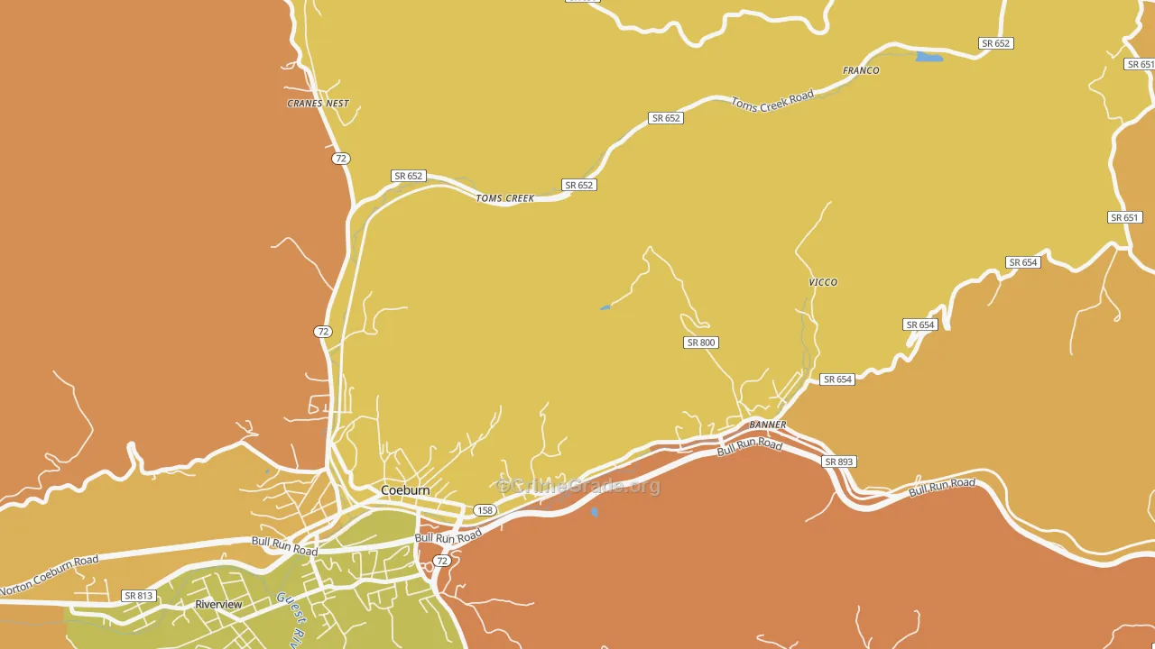 Toms Creek, VA Map of Robbery Rates