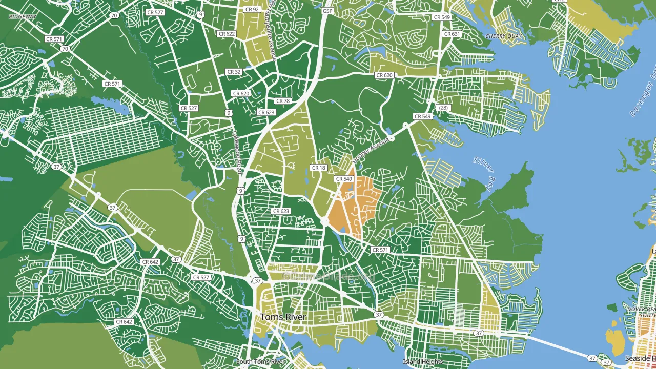 Toms River, NJ Map of Robbery Rates