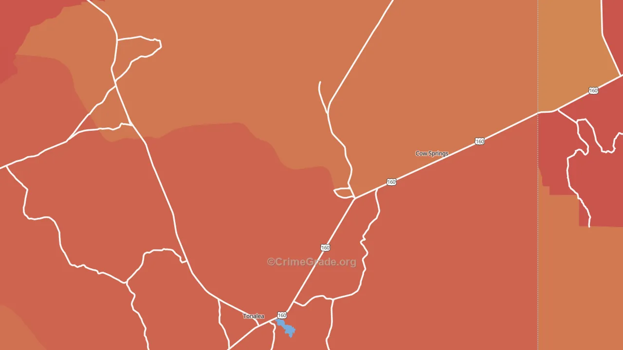 Tonalea, AZ Map of Robbery Rates