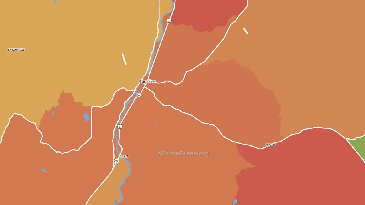 Tonasket, WA Map of Robbery Rates