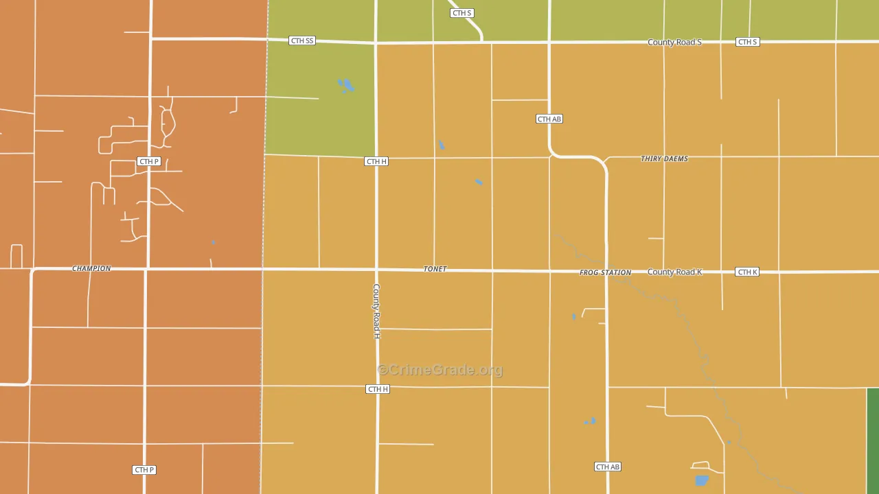 Tonet, WI Map of Robbery Rates
