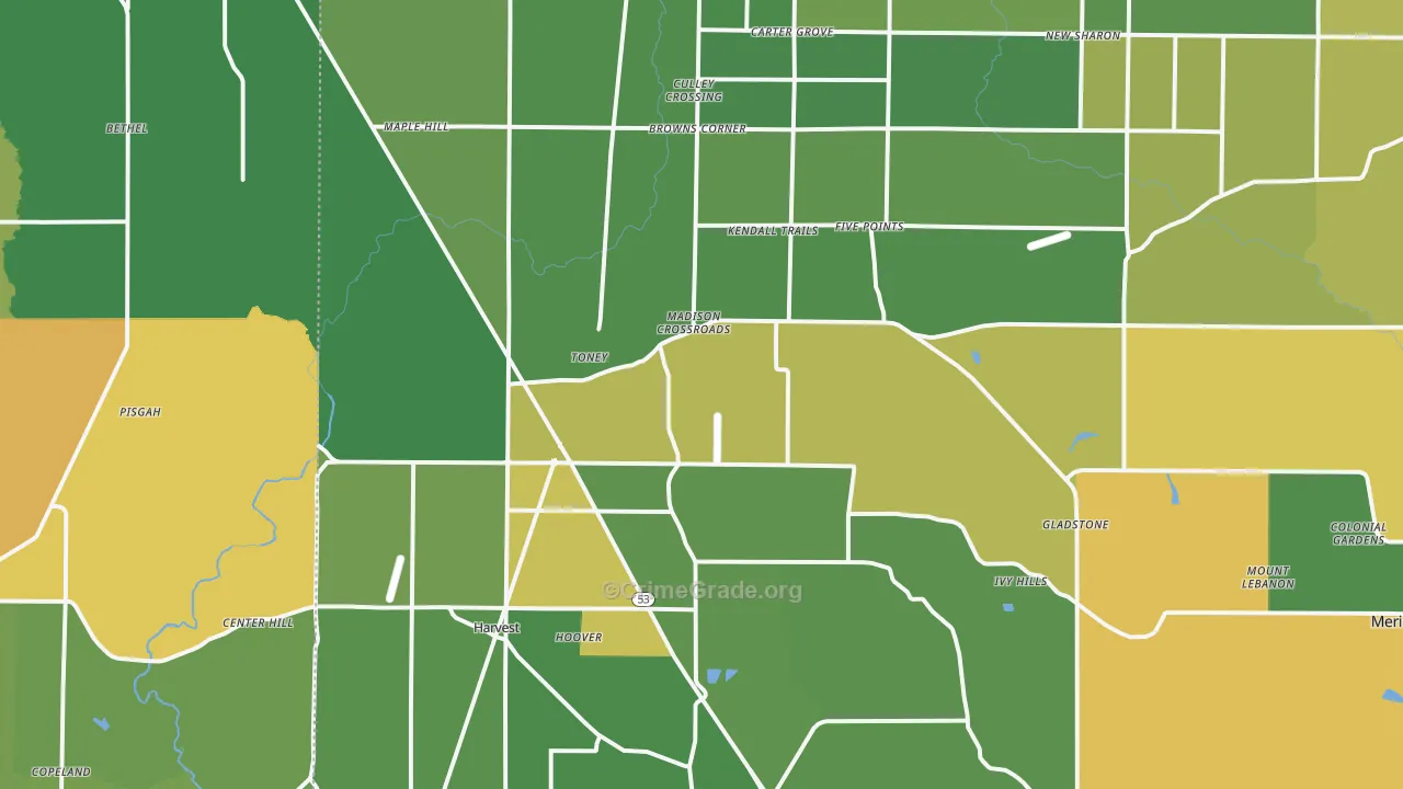 Toney, AL Map of Robbery Rates