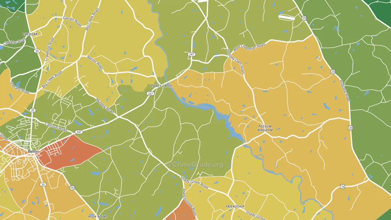 Toney Creek, SC Map of Robbery Rates