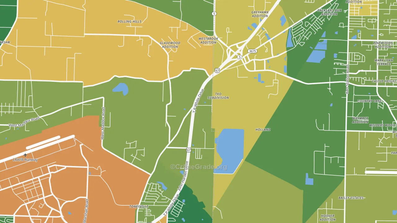 Toneyville, AR Map of Robbery Rates