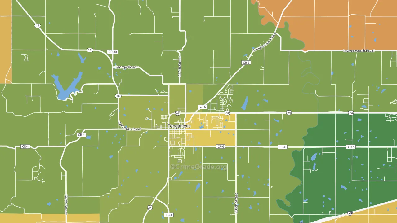 Tonganoxie, KS Map of Robbery Rates