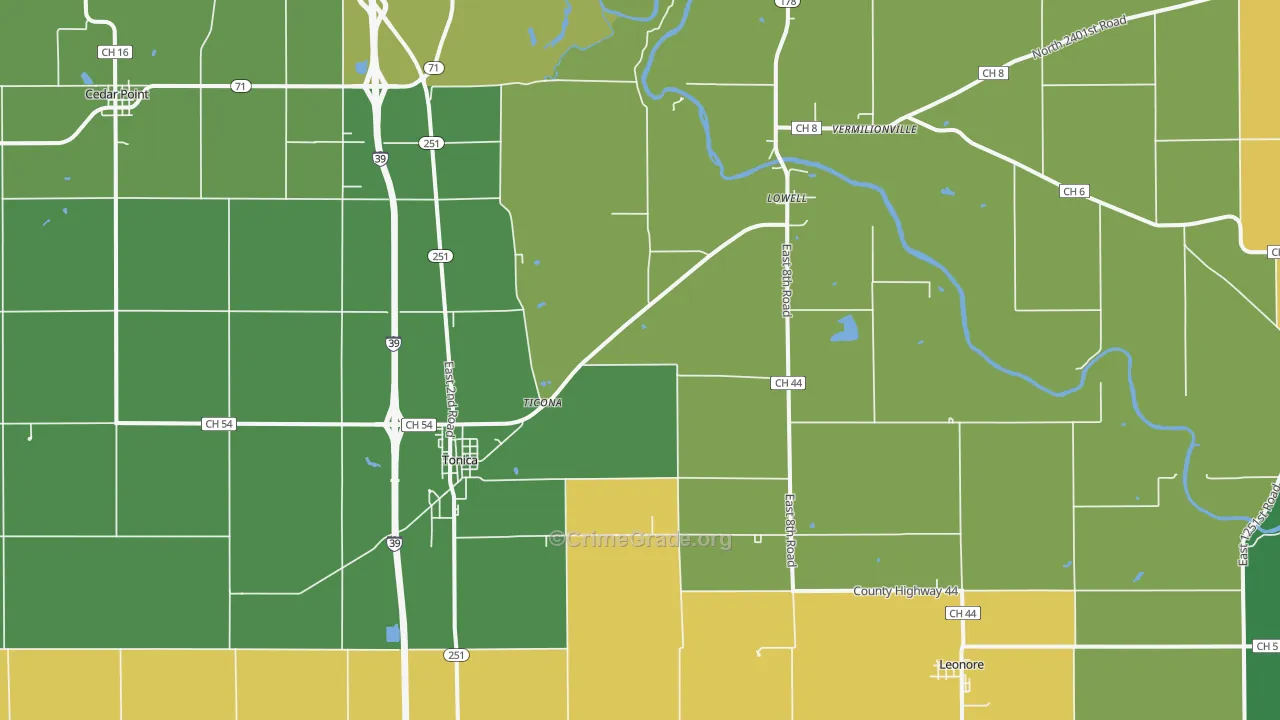 Tonica, IL Map of Robbery Rates