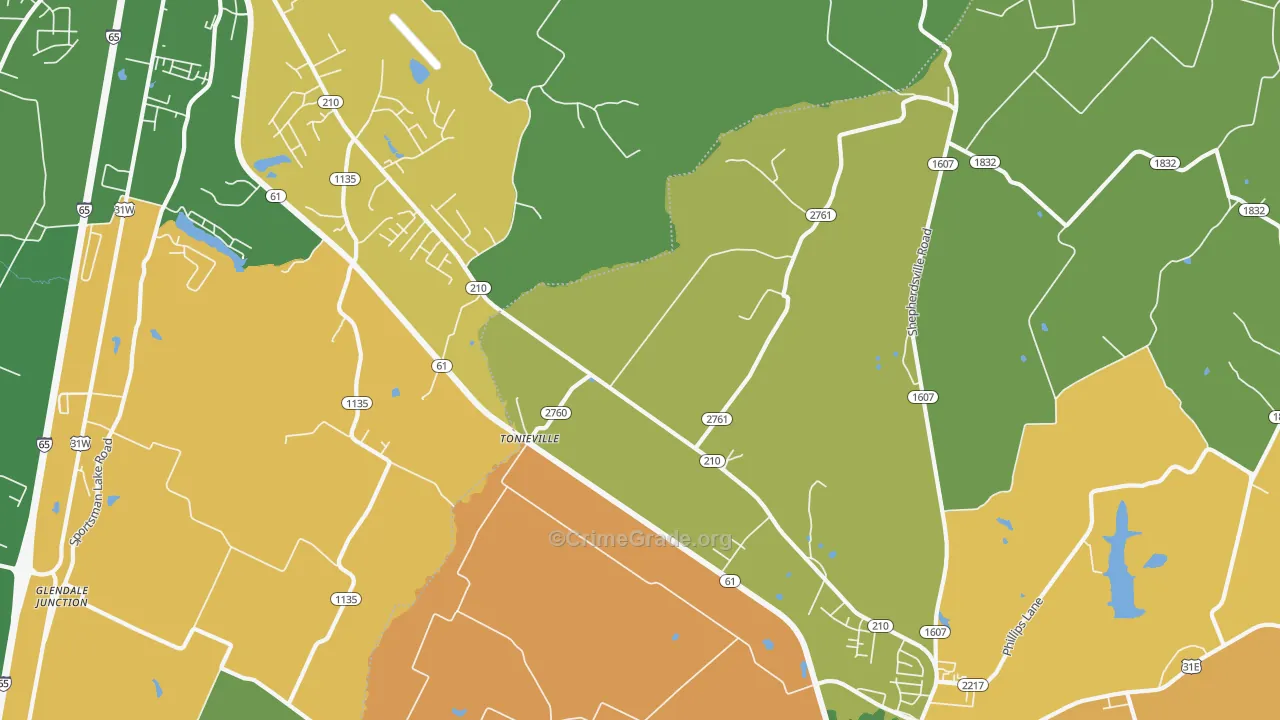 Tonieville, KY Map of Robbery Rates