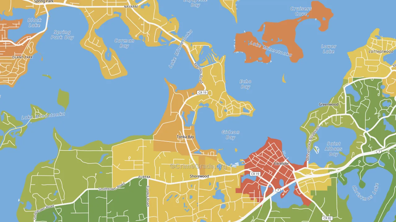 Tonka Bay, MN Map of Robbery Rates