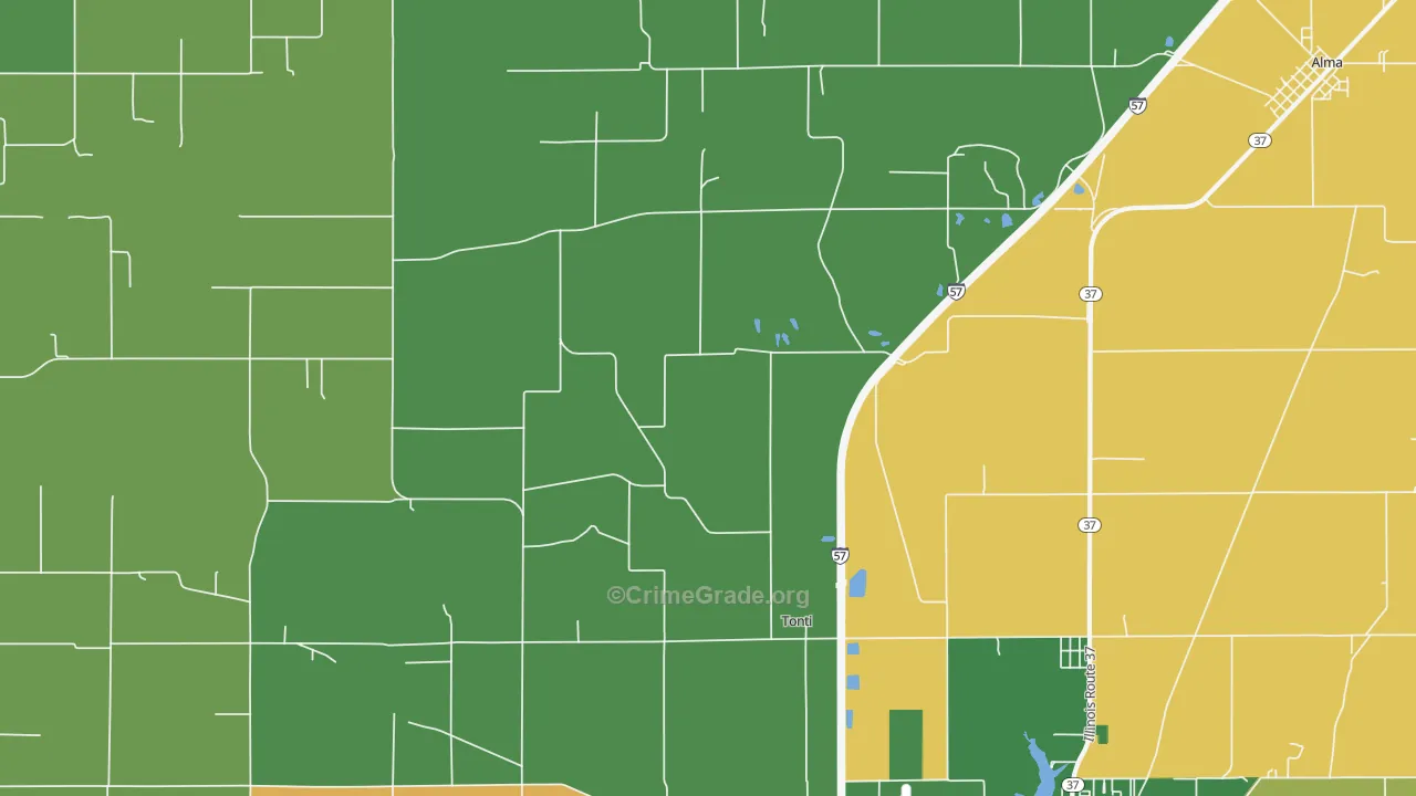 Tonti, IL Map of Robbery Rates