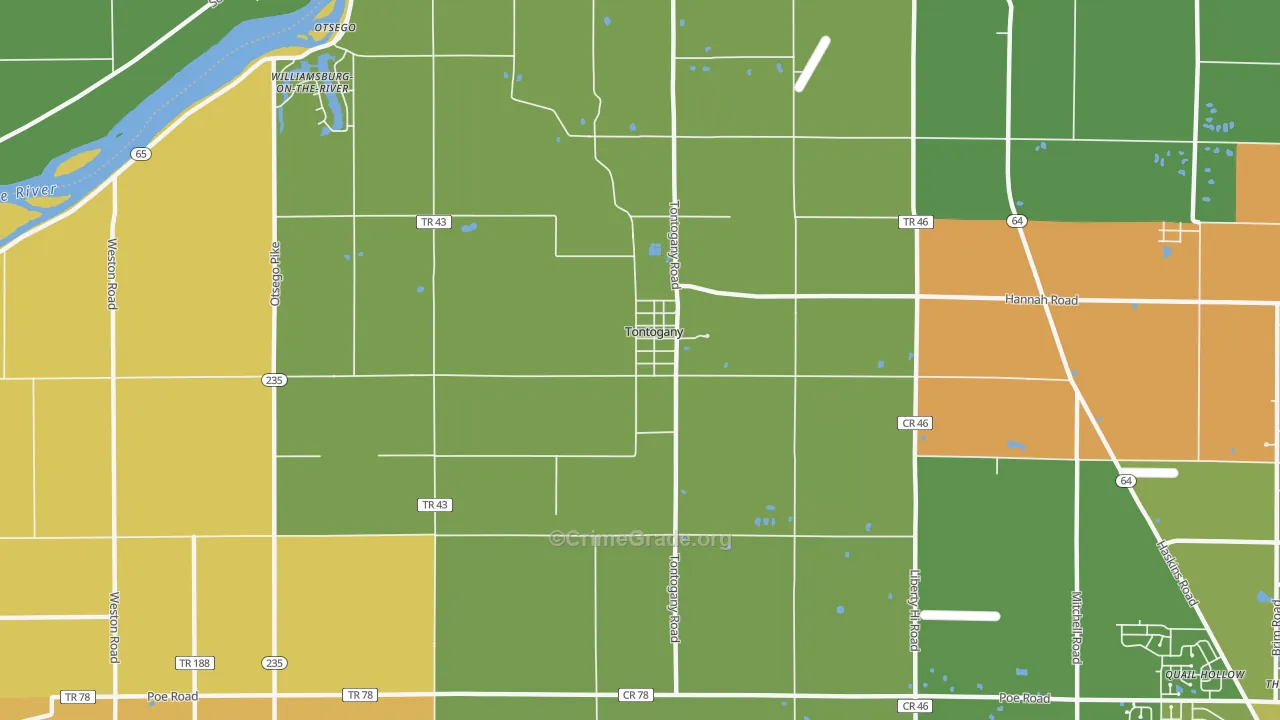 Tontogany, OH Map of Robbery Rates