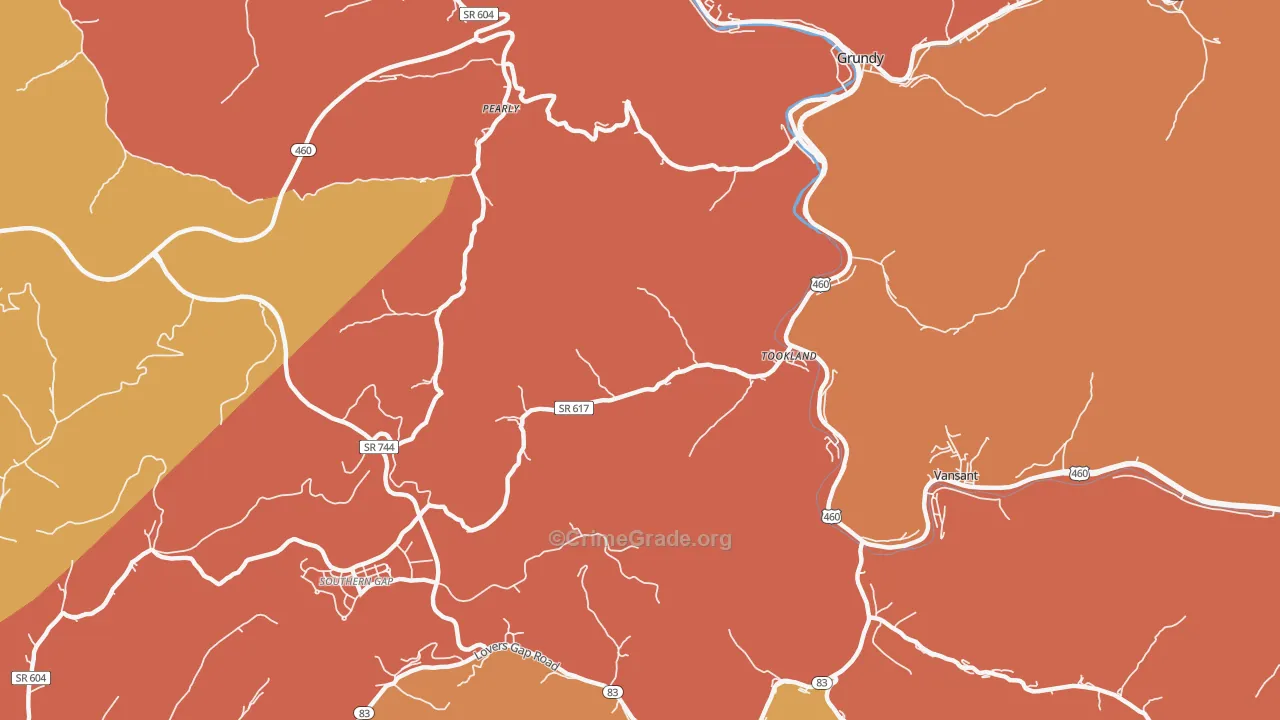 Tookland, VA Map of Robbery Rates