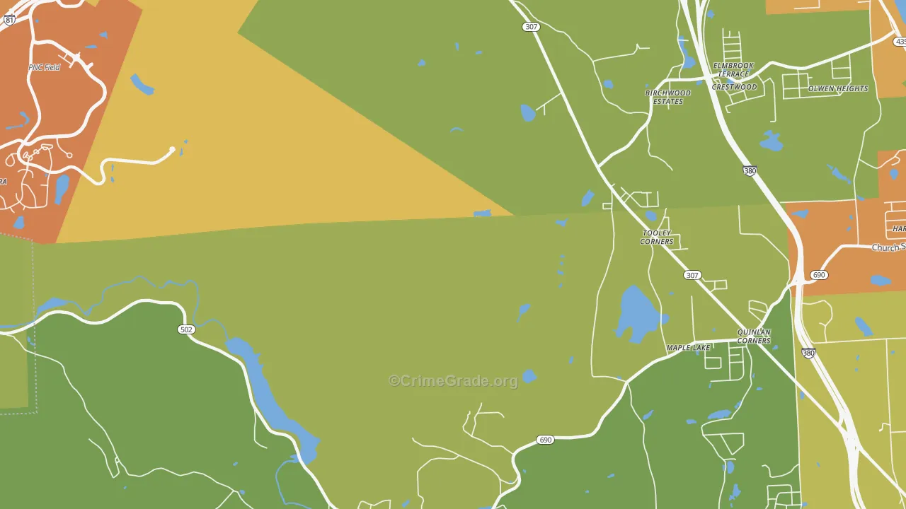 Tooley Corners, PA Map of Robbery Rates