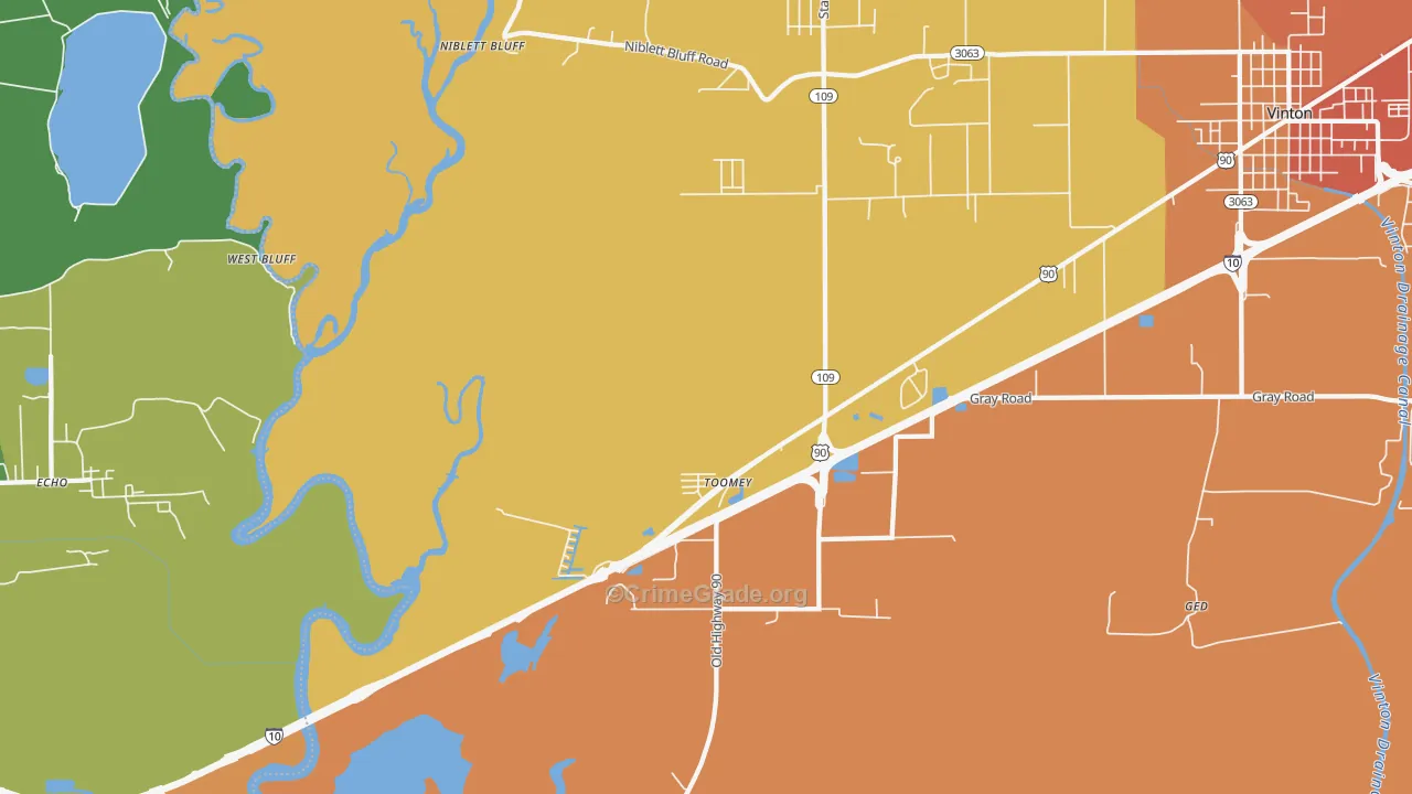 Toomey, LA Map of Robbery Rates