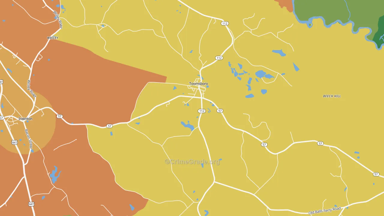 Toomsboro, GA Map of Robbery Rates