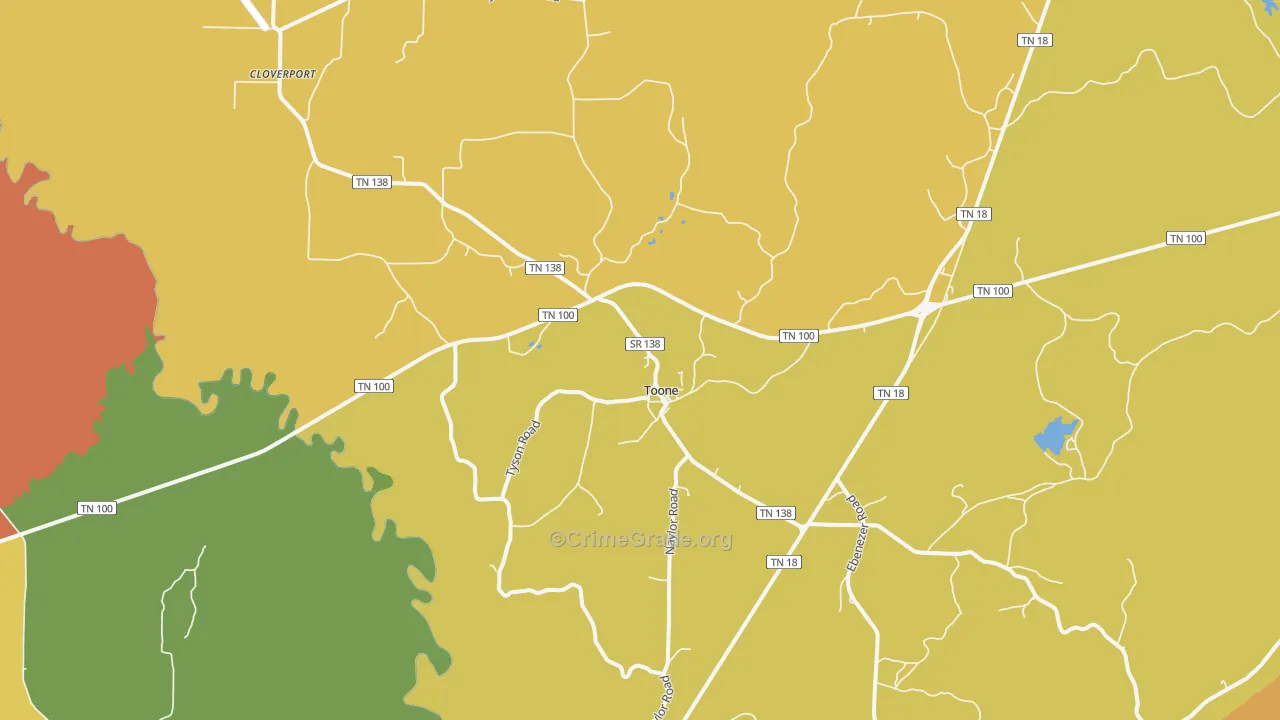 Toone, TN Map of Robbery Rates
