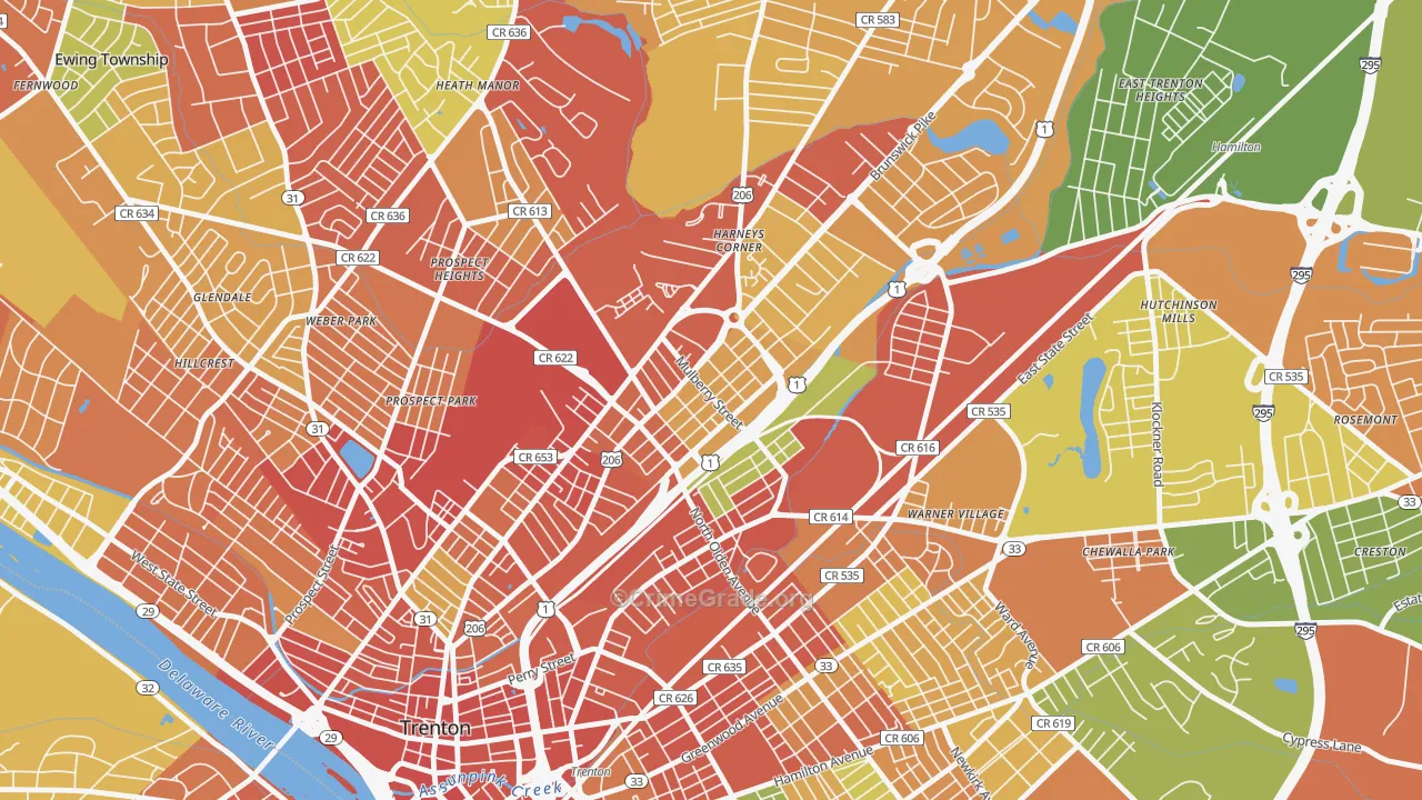 Top Road, Trenton, NJ Map of Robbery Rates