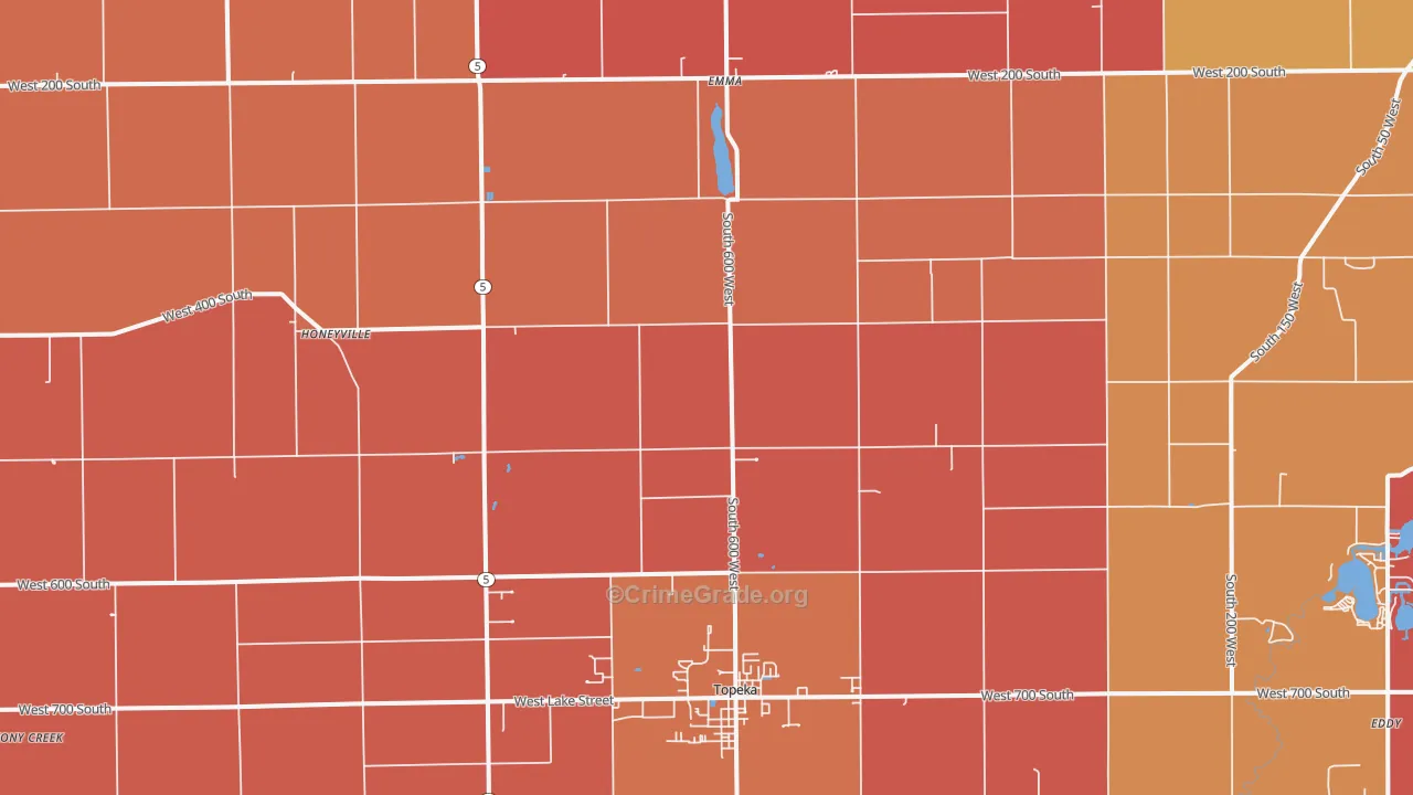 Topeka, IN Map of Robbery Rates