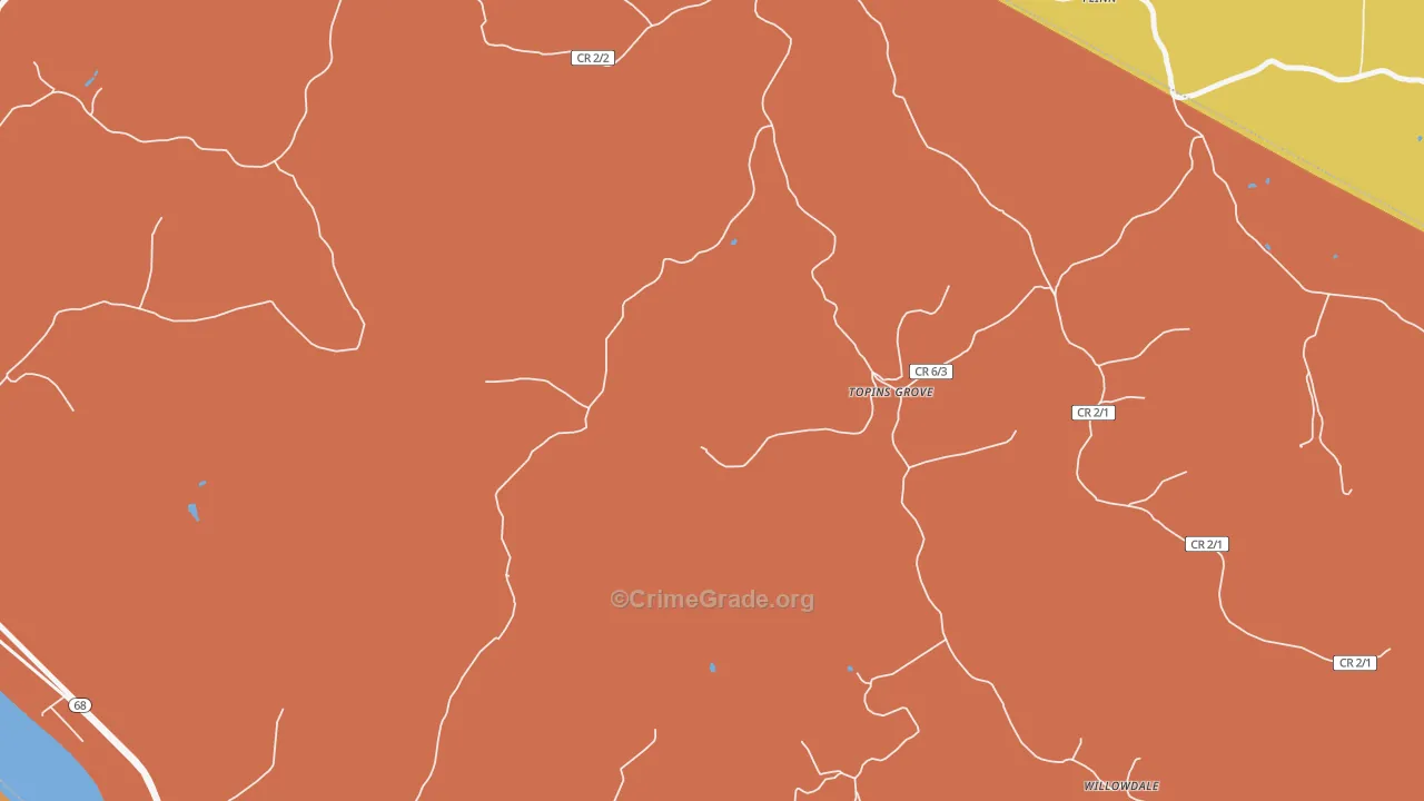 Topins Grove, WV Map of Robbery Rates