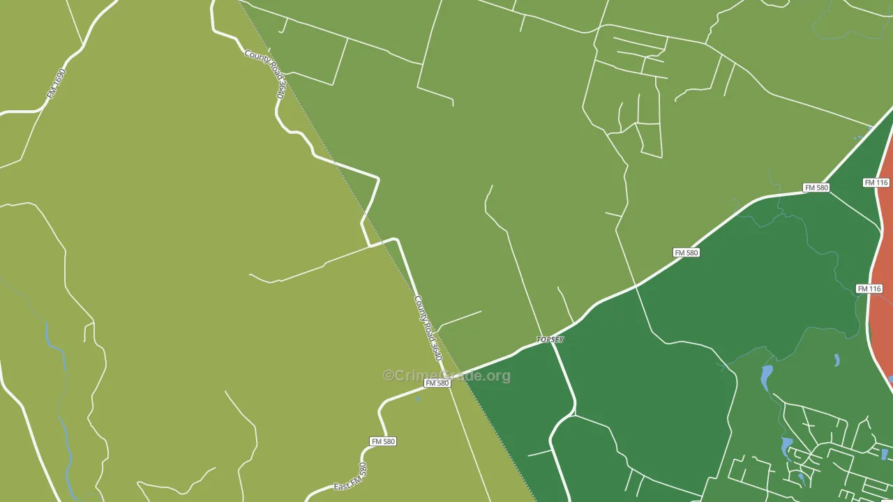 Topsey, TX Map of Robbery Rates