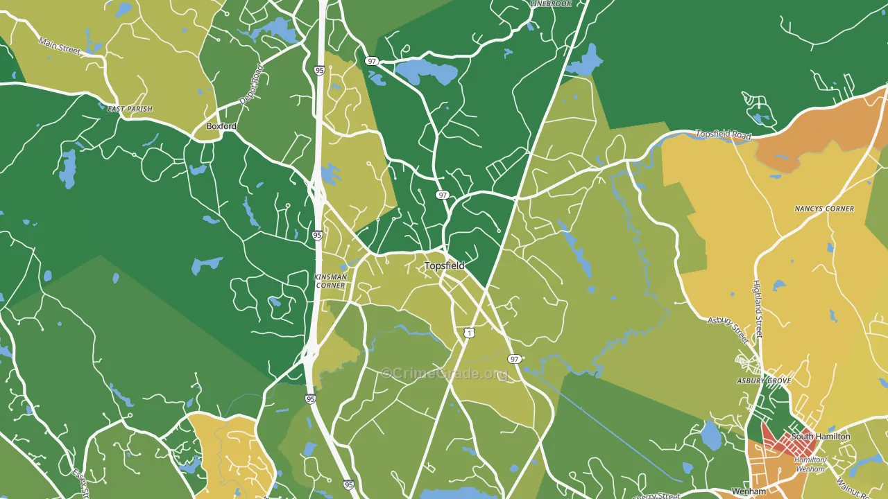Topsfield, MA Map of Robbery Rates