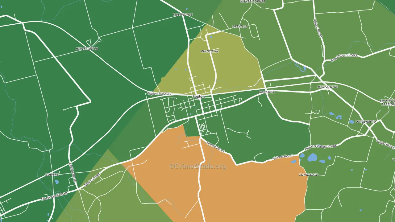Topton, PA Map of Robbery Rates