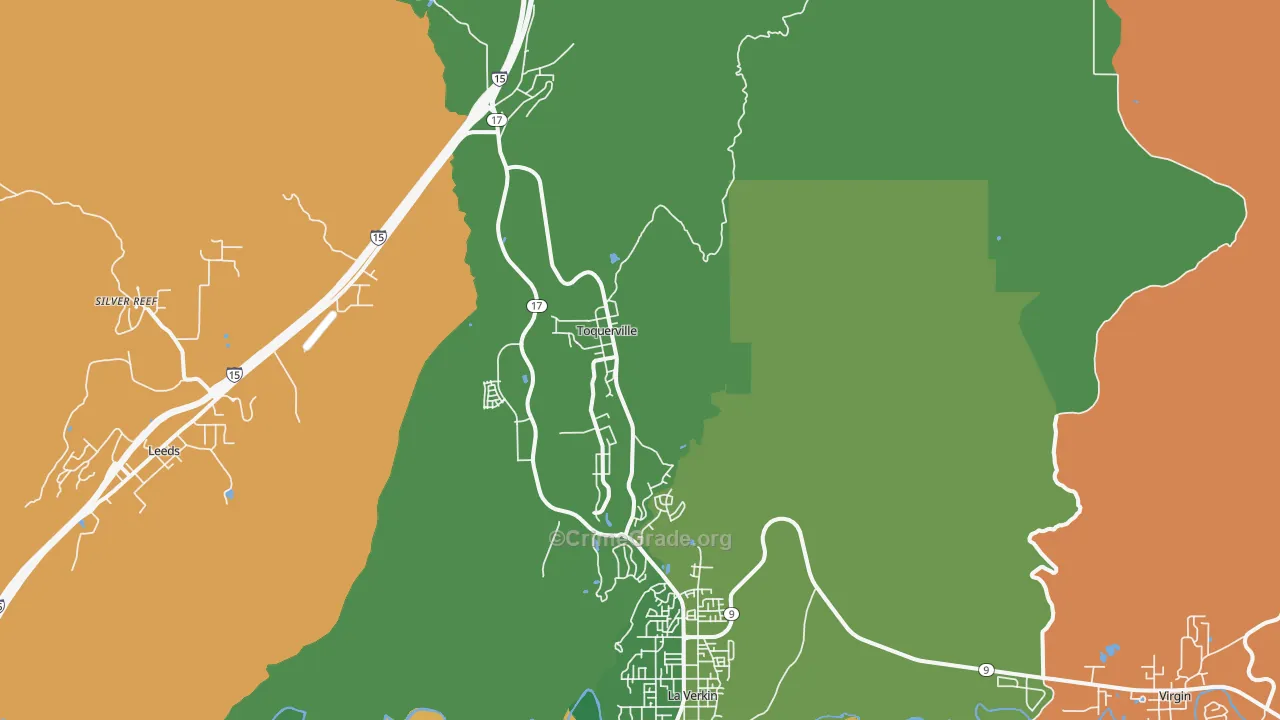 Toquerville, UT Map of Robbery Rates