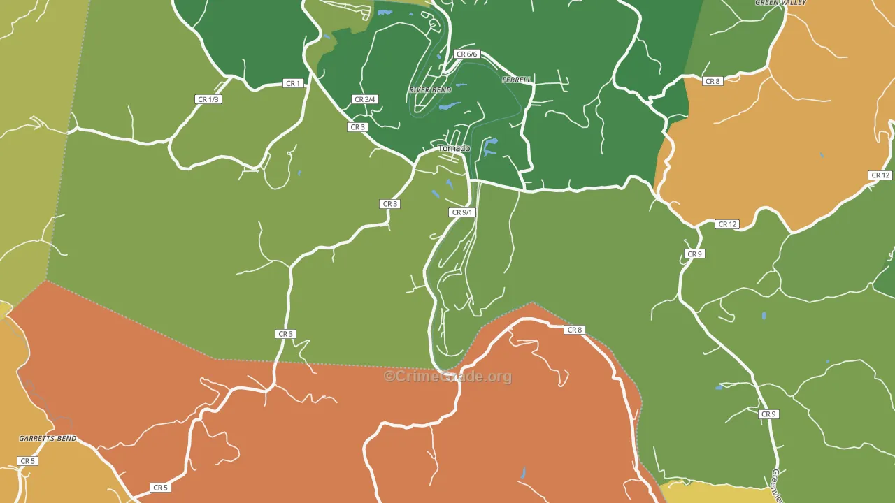 Tornado, WV Map of Robbery Rates