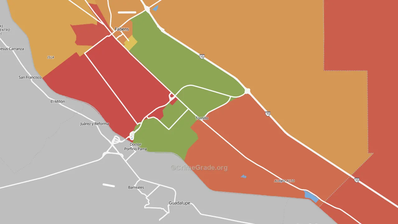 Tornillo, TX Map of Robbery Rates