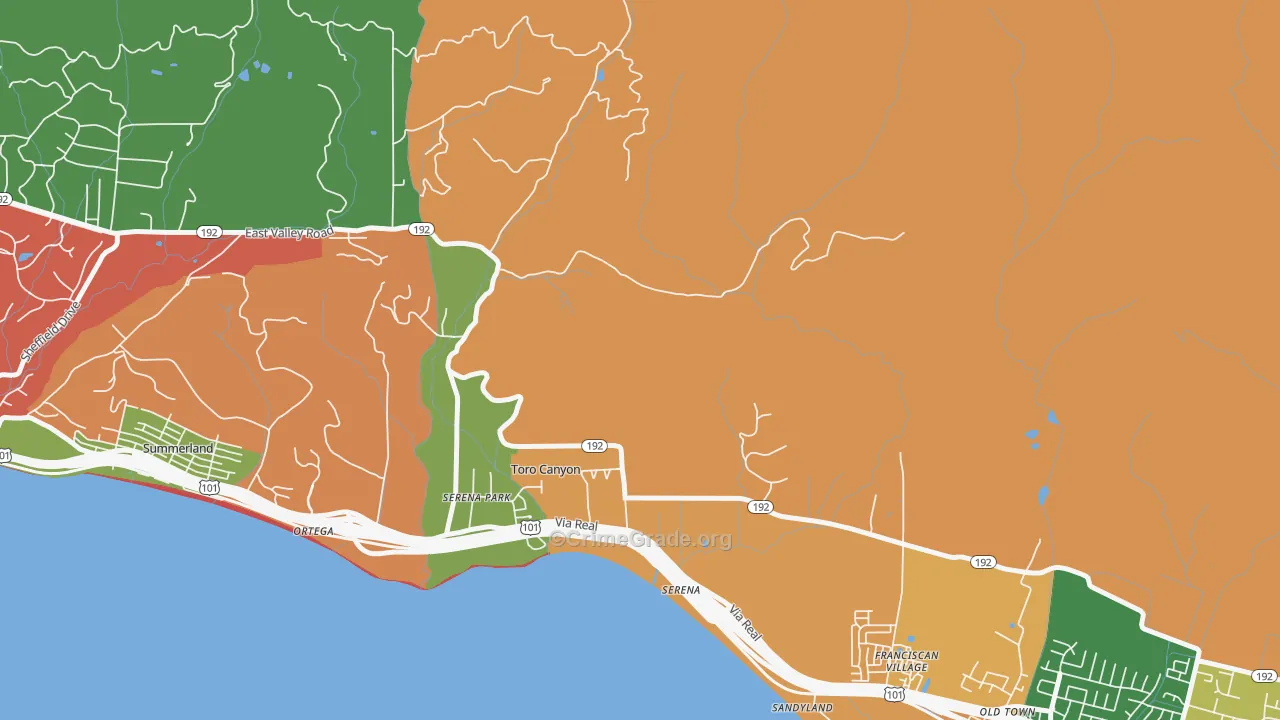 Toro Canyon, CA Map of Robbery Rates