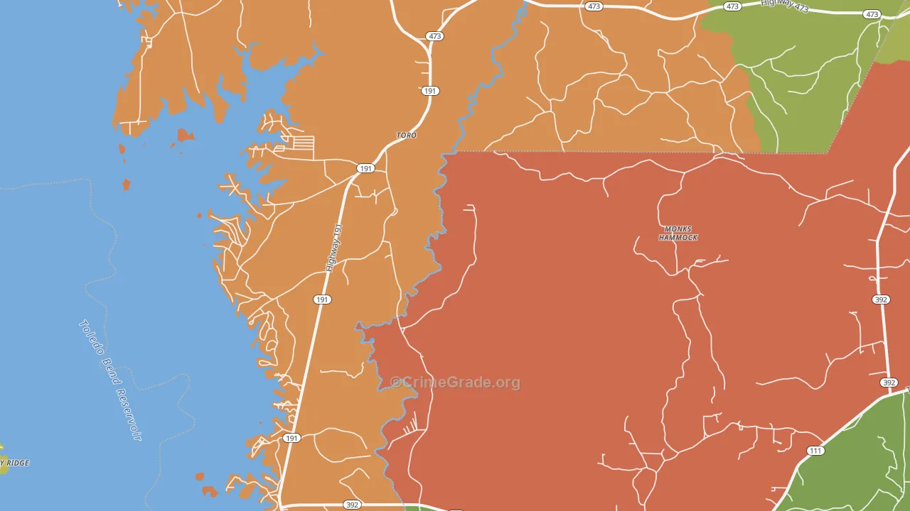 Toro, LA Map of Robbery Rates