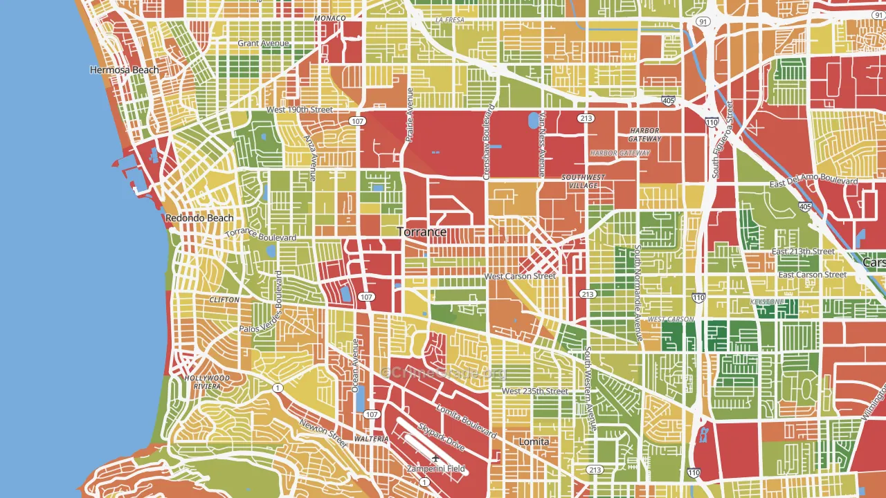 Torrance, CA Map of Robbery Rates