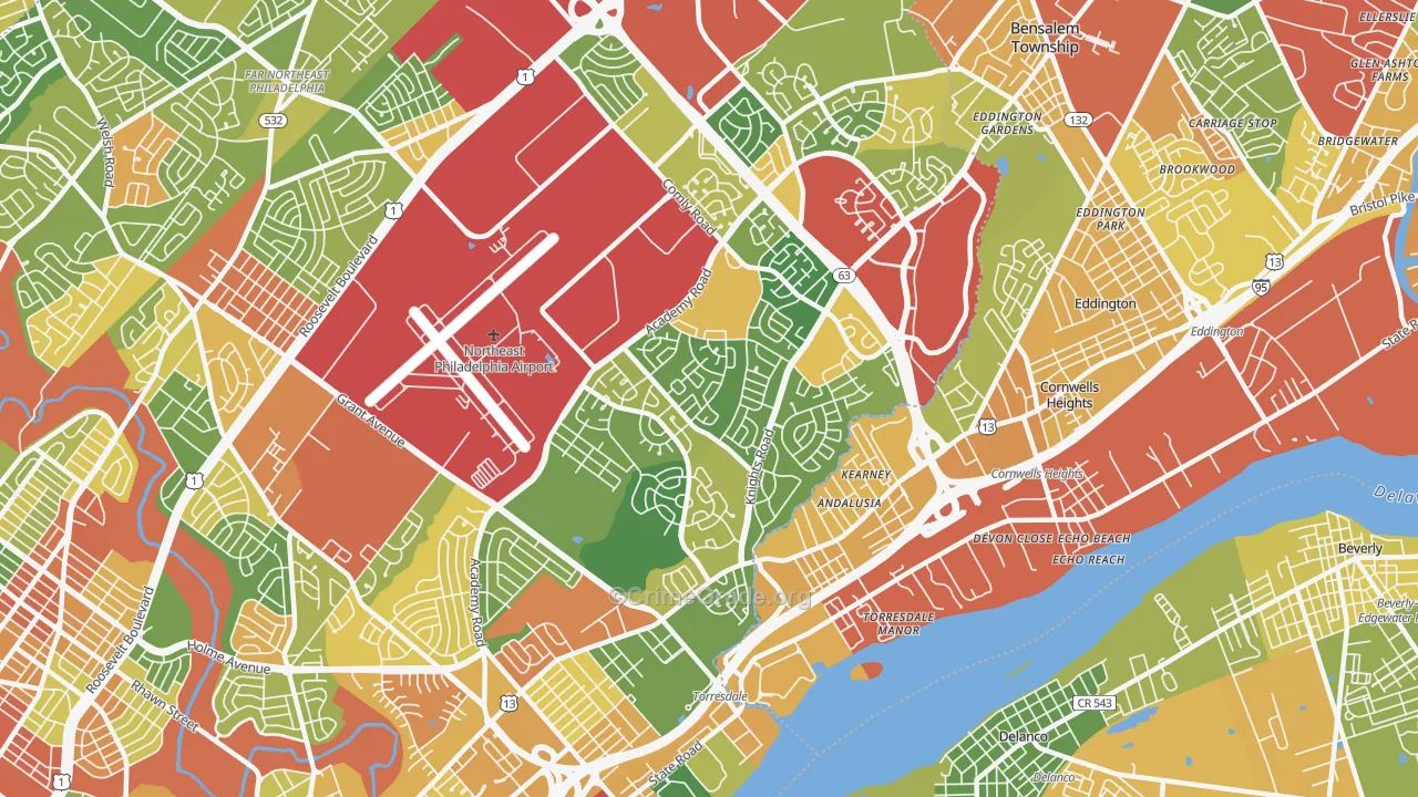 Torresdale, Philadelphia, PA Map of Robbery Rates