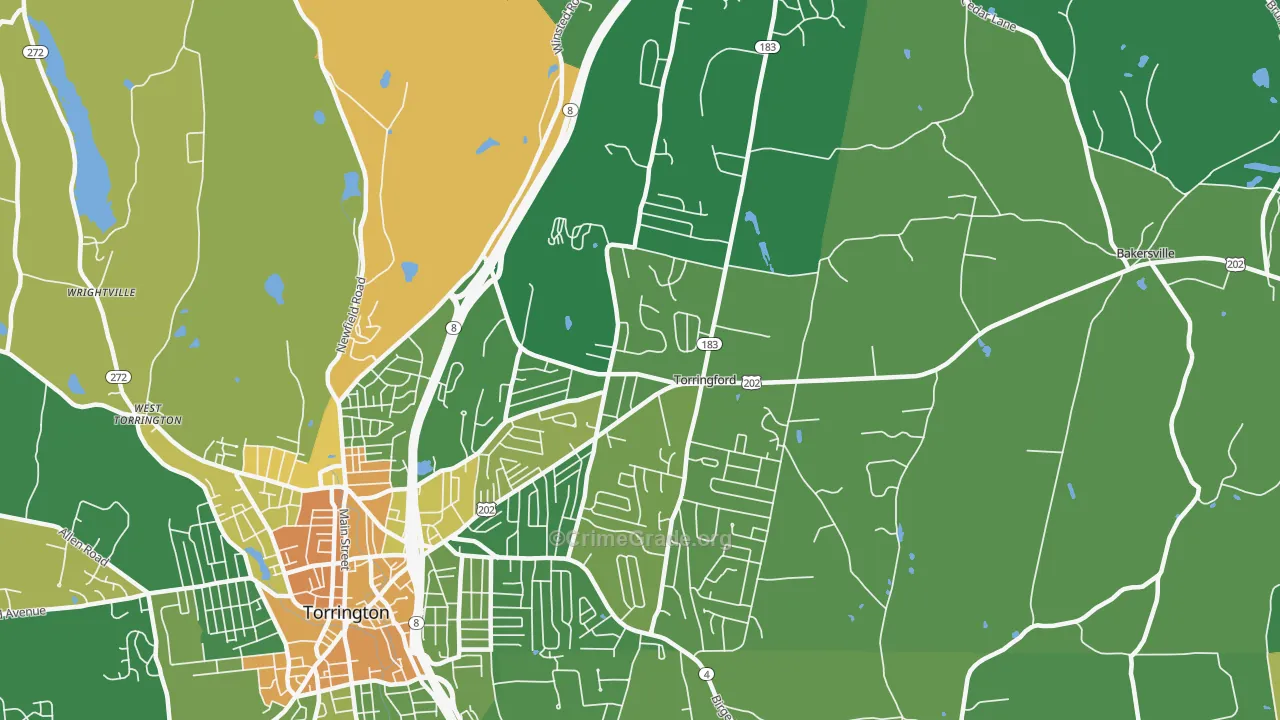 Torringford, Torrington, CT Map of Robbery Rates