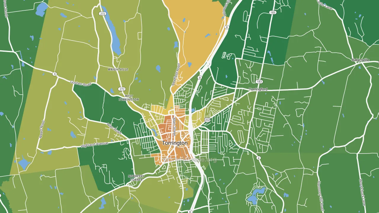 Torrington, CT Map of Robbery Rates