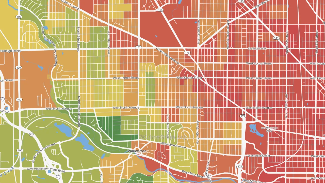 Tosa East Towne, Wauwatosa, WI Map of Robbery Rates