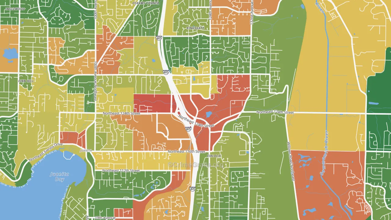 Totem Lake, Kirkland, WA Map of Robbery Rates