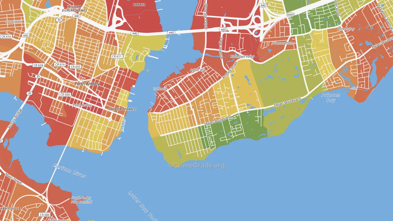 Tottenville, Staten Island, NY Map of Robbery Rates