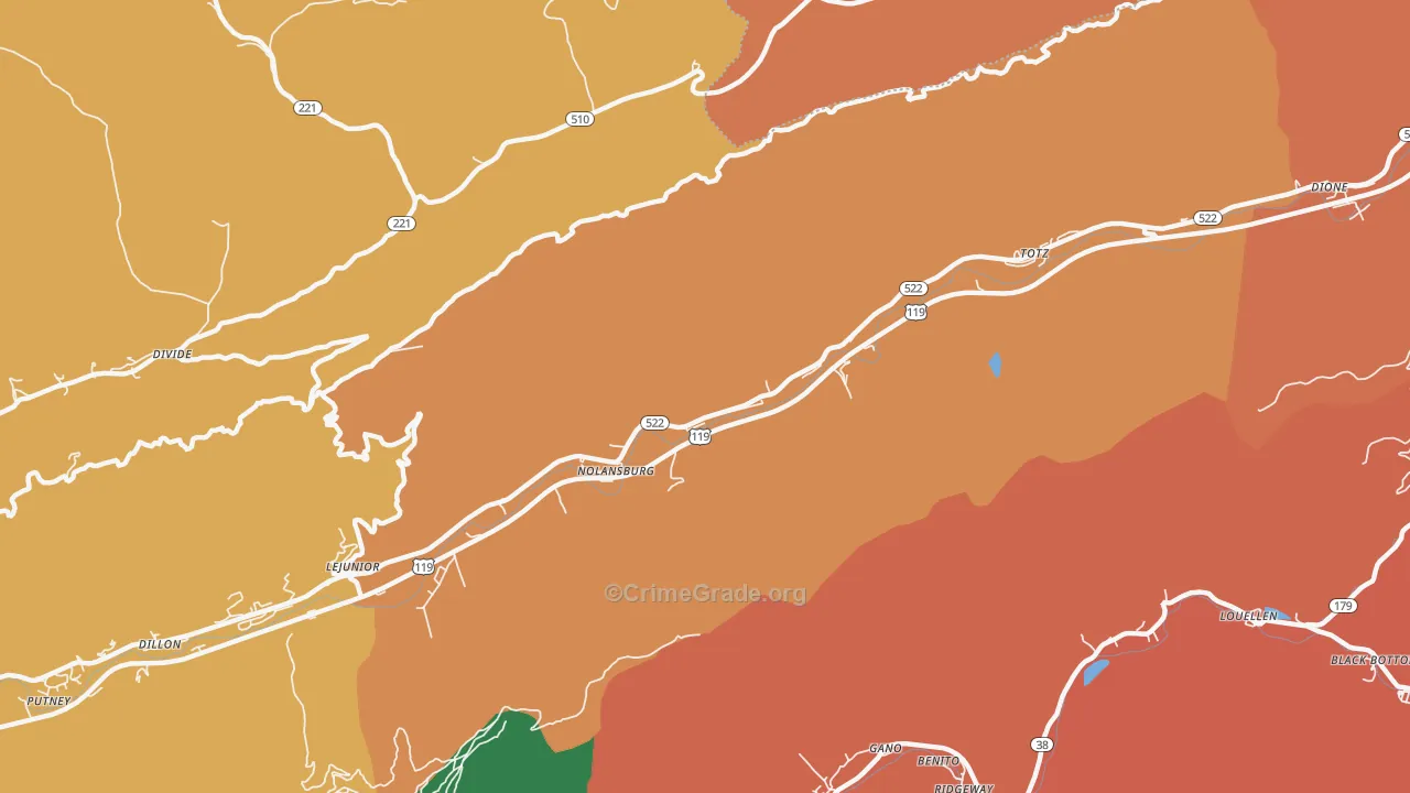 Totz, KY Map of Robbery Rates
