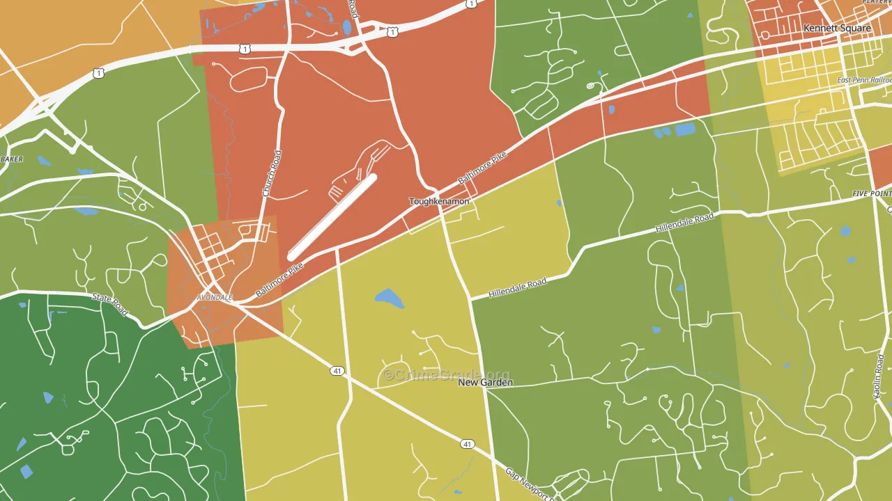 Toughkenamon, PA Map of Robbery Rates