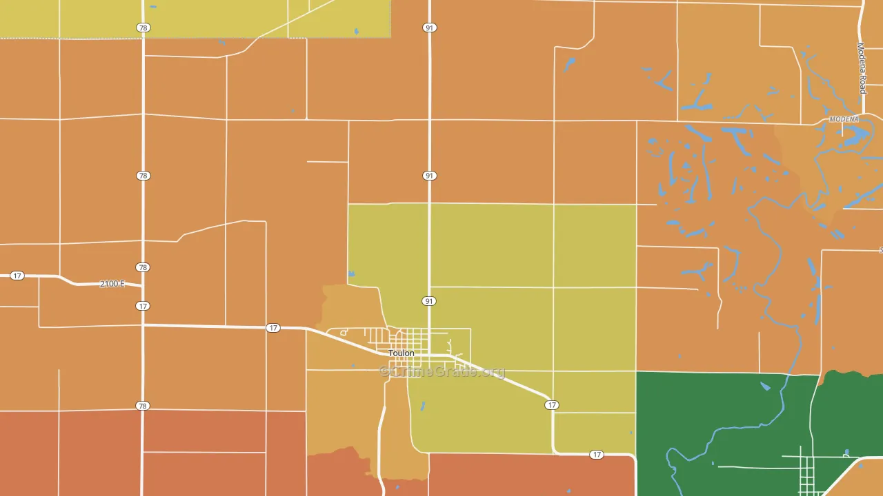 Toulon, IL Map of Robbery Rates
