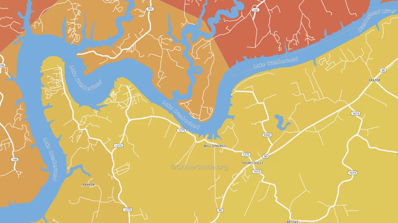 Touristville, KY Map of Robbery Rates