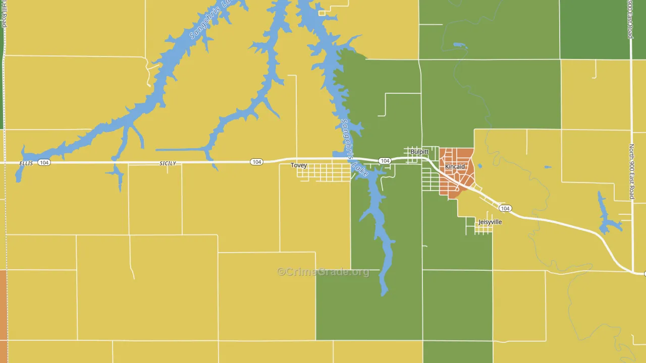Tovey, IL Map of Robbery Rates