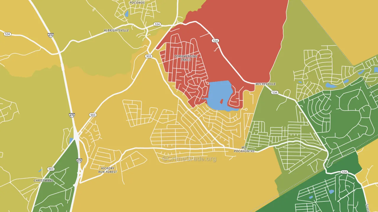 Towamensing Trails, PA Map of Robbery Rates