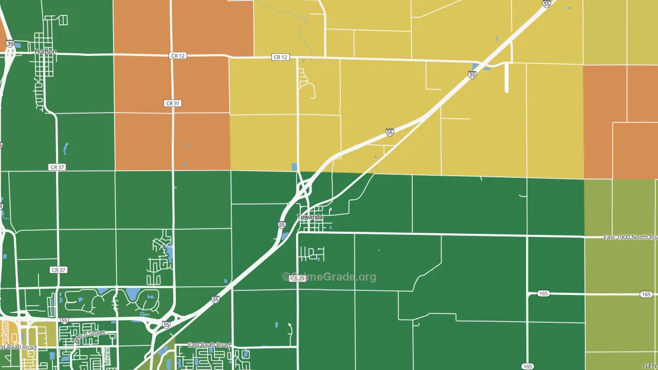 Towanda, IL Map of Robbery Rates