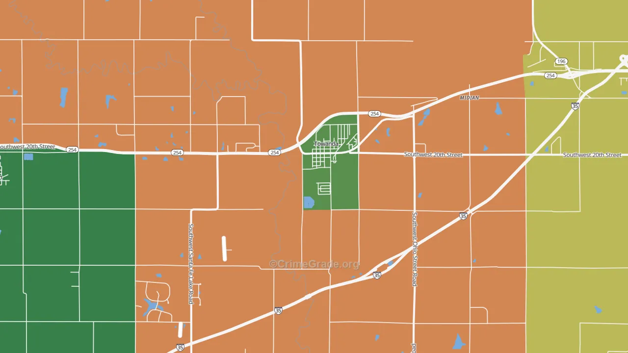 Towanda, KS Map of Robbery Rates