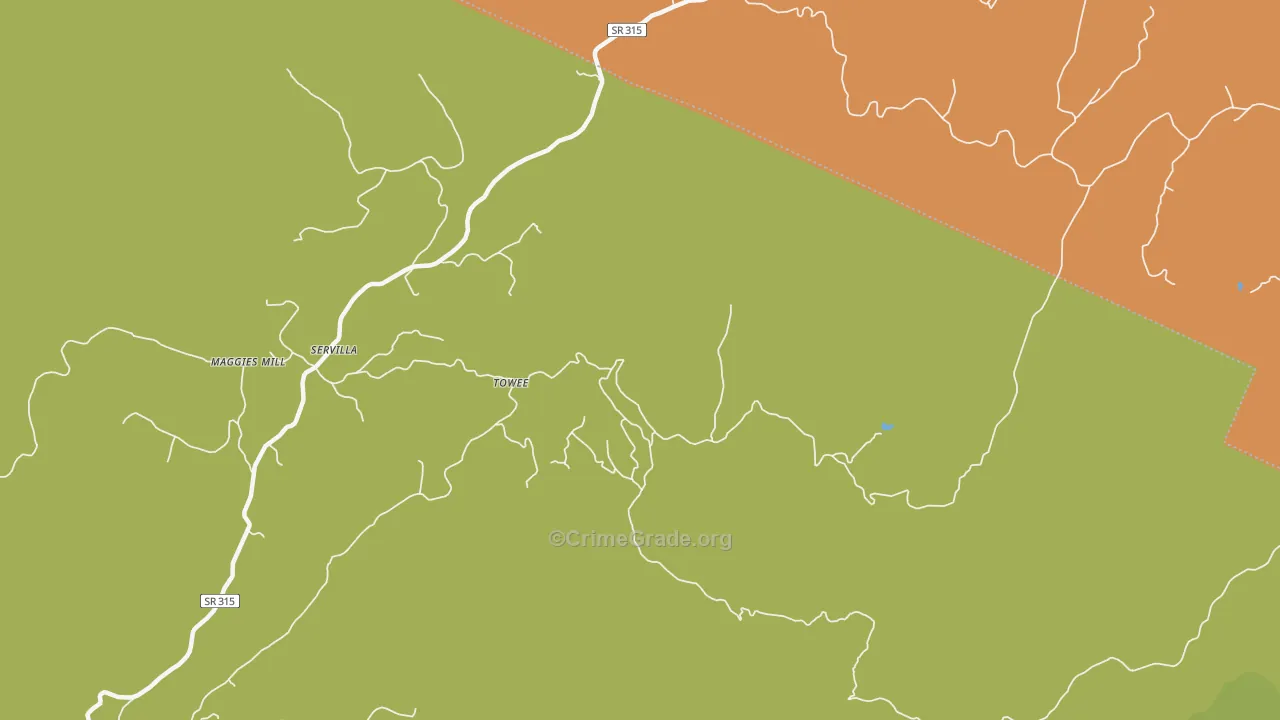 Towee, TN Map of Robbery Rates