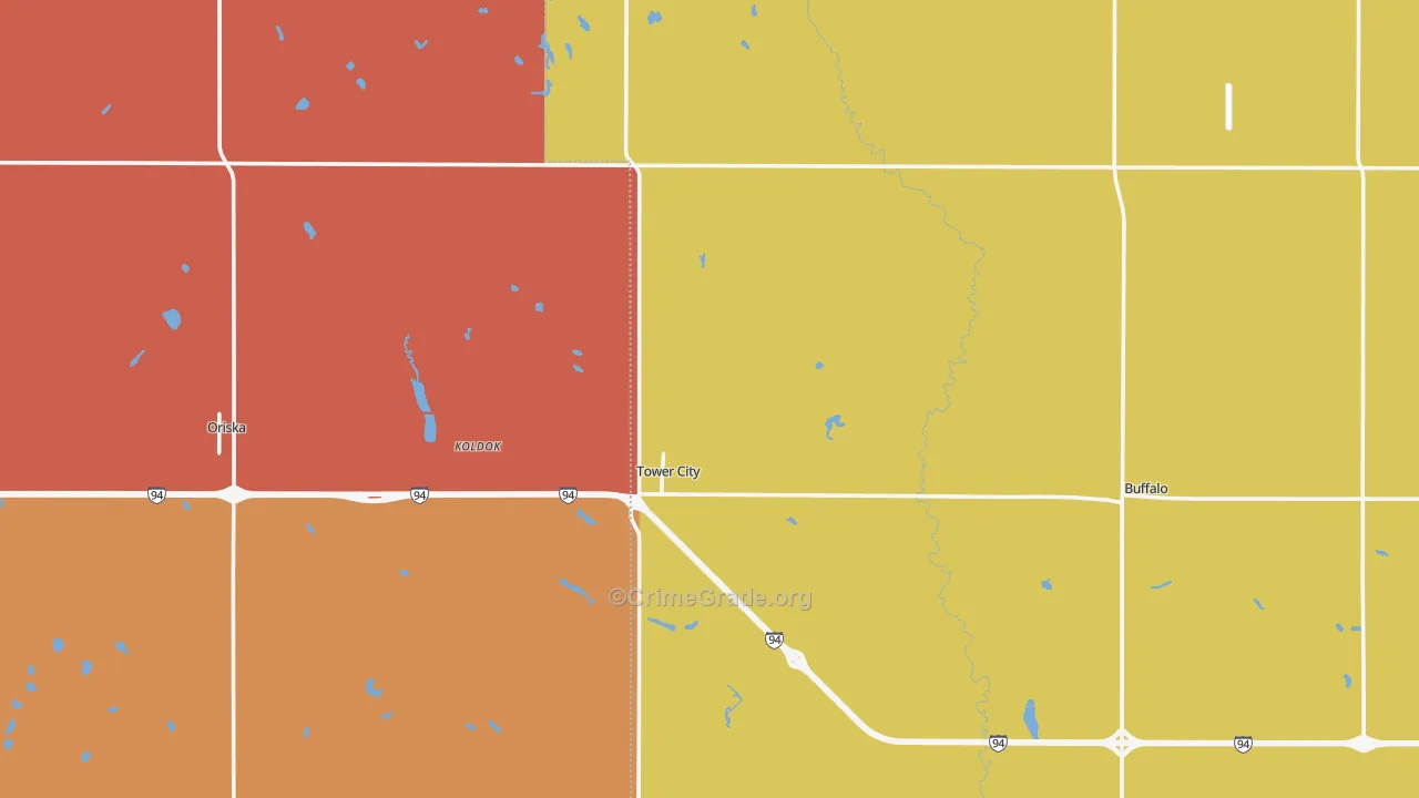Tower City, ND Map of Robbery Rates