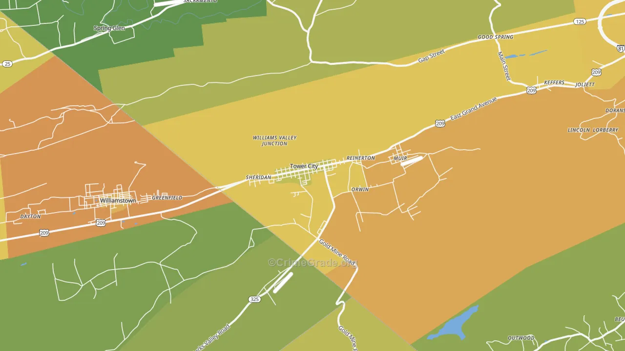 Tower City, PA Map of Robbery Rates
