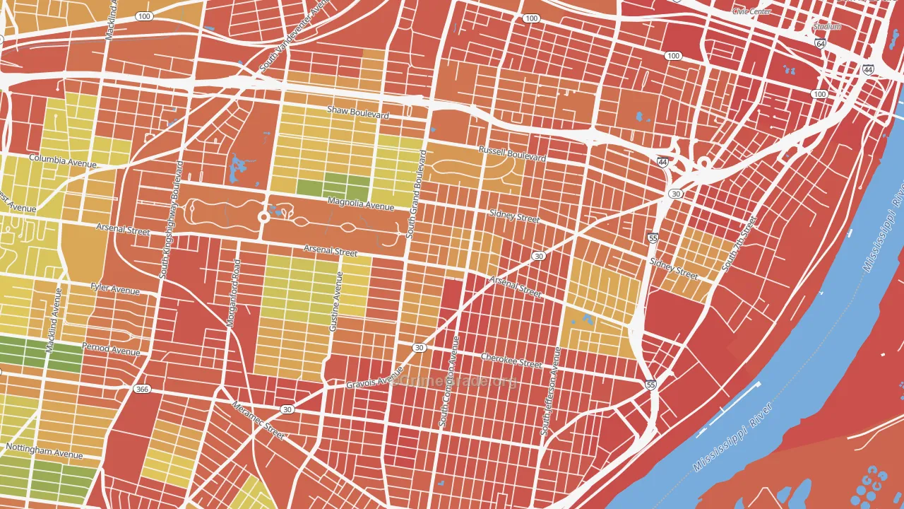 Tower Grove East, St. Louis, MO Map of Robbery Rates