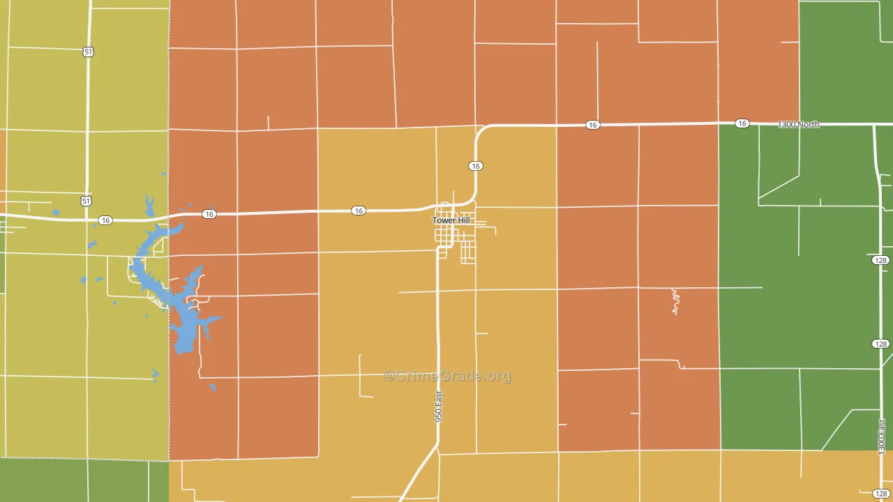 Tower Hill, IL Map of Robbery Rates